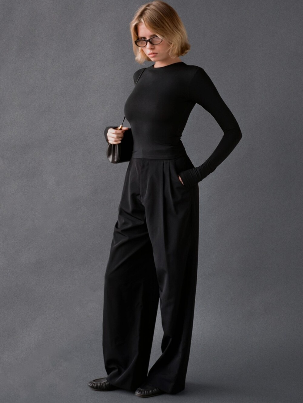 NEW Laud Dress Pants Black High Waist Wide Leg Pleated Trouser Size 2